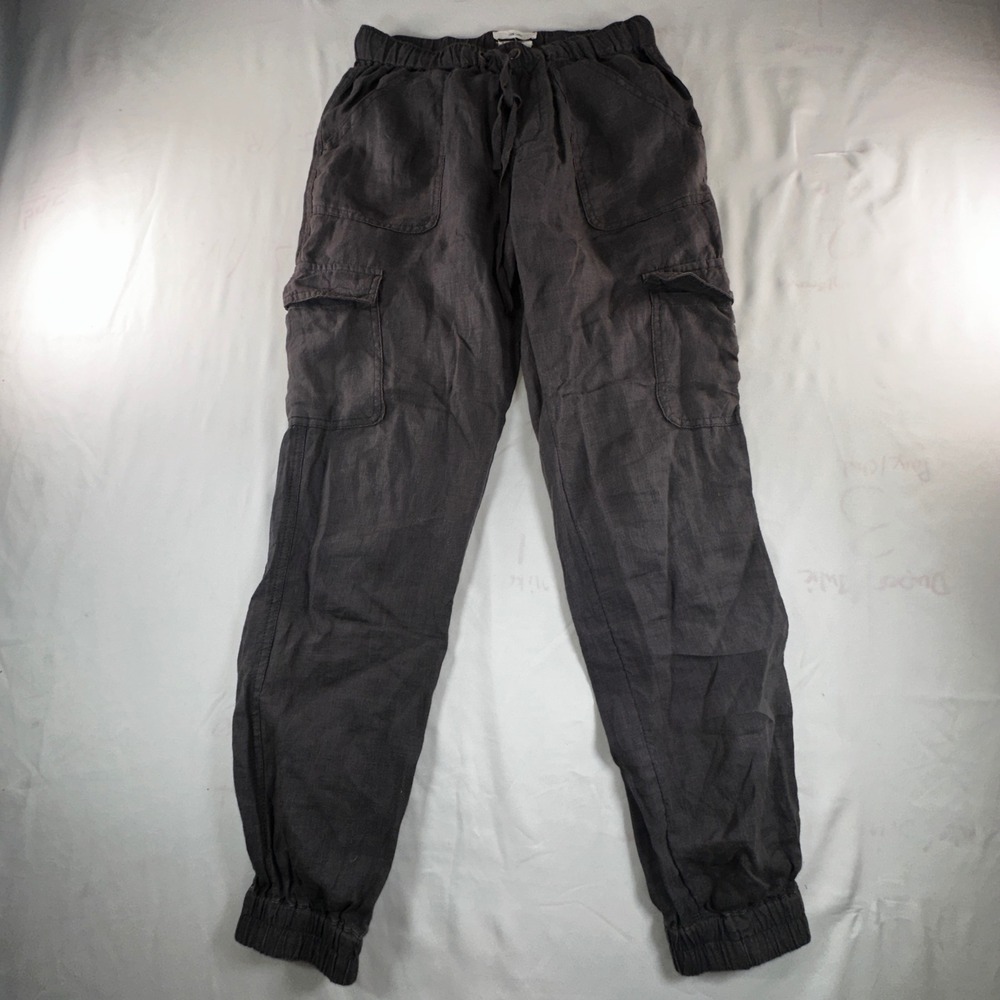 Nicole Miller New York 100% Linen Cargo Joggers‎ Charcoal Grey Womens XS